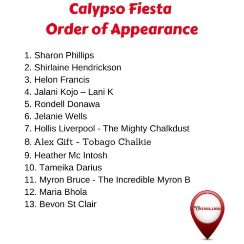 Order of Appearance Calypso Fiesta 2020 My Trini Lime